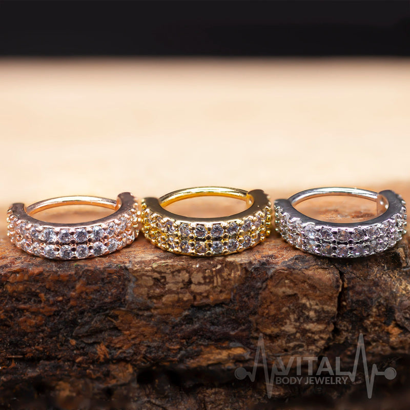 20G annealed steel bendable hoop ring with 30 cubic zirconia gems for cartilage, eyebrow, nostril, and lip piercings