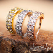 20G annealed steel bendable hoop ring with 30 cubic zirconia gems for versatile cartilage, eyebrow, and nostril piercings