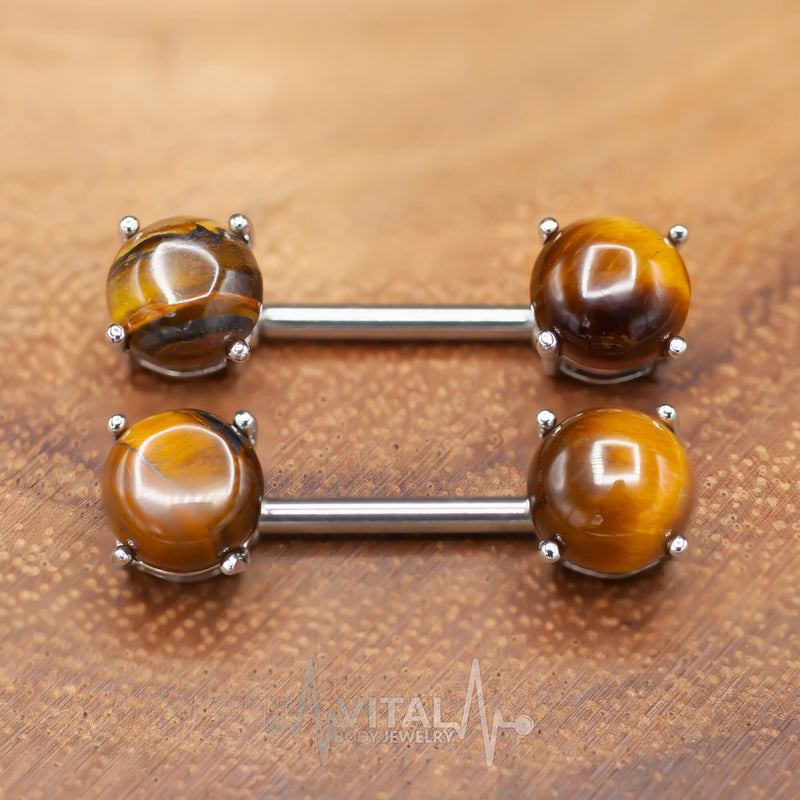 14G surgical steel nipple barbell with semi-precious stones like Amethyst and Turquoise for stylish body jewelry.