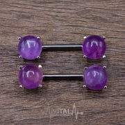 Pair of Semi-Precious Stones: Amethyst, Turquoise, Opalite and Tiger Eye - Surgical Steel Nipple Bars, 14G, Nipple Jewelry