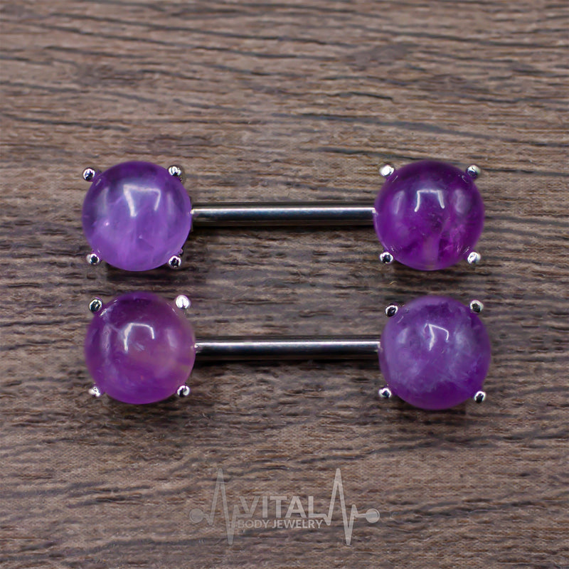 Pair of Semi-Precious Stones: Amethyst, Turquoise, Opalite and Tiger Eye - Surgical Steel Nipple Bars, 14G, Nipple Jewelry