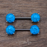 Pair of Semi-Precious Stones: Amethyst, Turquoise, Opalite and Tiger Eye - Surgical Steel Nipple Bars, 14G, Nipple Jewelry