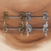 14G surgical steel nipple rings with intricate cobra design for bold statement and comfortable wear, suitable for sensitive skin