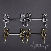 14G surgical steel nipple rings with intricate cobra design for bold body jewelry style and comfort during wear
