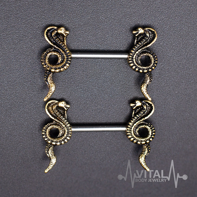 Pair of Cobra Nipple Rings 316L Surgical Steel Barbell