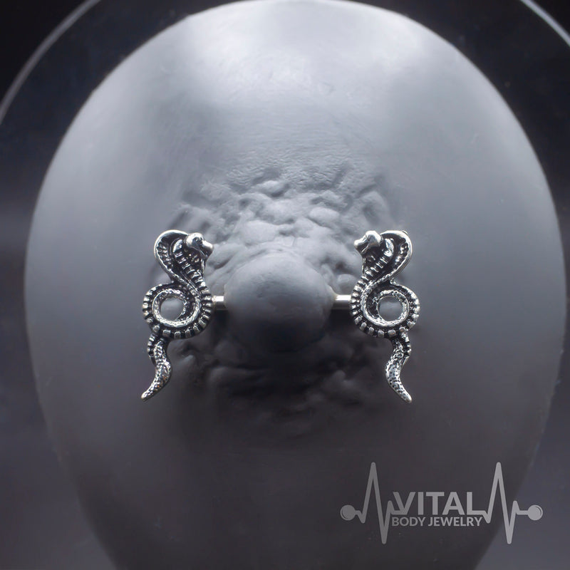 Pair of Cobra Nipple Rings 316L Surgical Steel Barbell