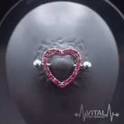14G surgical steel nipple shields with heart design and cubic zirconia gems for a stylish and comfortable fit