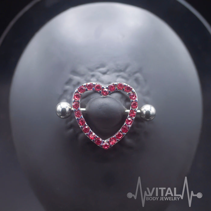 Heart Nipple Shields, Cubic Zirconia, 14G, Barbell, Externally Threaded, Sold By Pair Only - Vital Body Jewelry