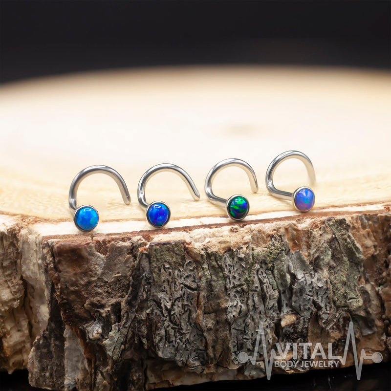 20G surgical steel corkscrew nose ring with vibrant multicolor opal for a secure and stylish fit