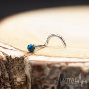 20G surgical steel corkscrew nose ring with multicolor opal gem for a vibrant and secure fit.