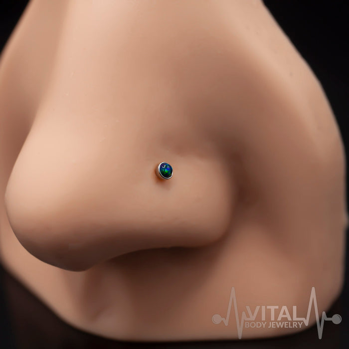 Small 20G Opal Nose Ring Cork Screw, Press Fit, 316L Surgical Steel, Multicolor - Vital Body Jewelry