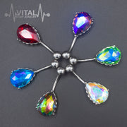14G surgical steel belly button ring with colorful cubic zirconia gems in a heart filigree design for stylish navel piercings