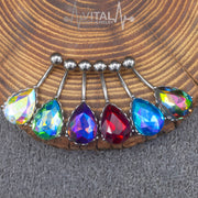 14G surgical steel belly button ring with colorful cubic zirconia gems in heart filigree design for elegant styling