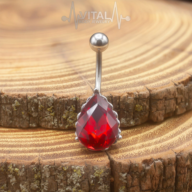 14G surgical steel belly button ring with colorful cubic zirconia gems in heart filigree design, lightweight and hypoallergenic for comfort.