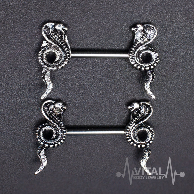 Pair of Cobra Nipple Rings 316L Surgical Steel Barbell