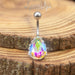 Tear Drop Navel Belly Button Ring, 14G, Colorful Gems in Heart Filigree Encasing, 316L Surgical Steel - Vital Body Jewelry