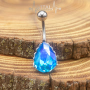 Tear Drop Navel Belly Button Ring, 14G, Colorful Gems in Heart Filigree Encasing, 316L Surgical Steel - Vital Body Jewelry