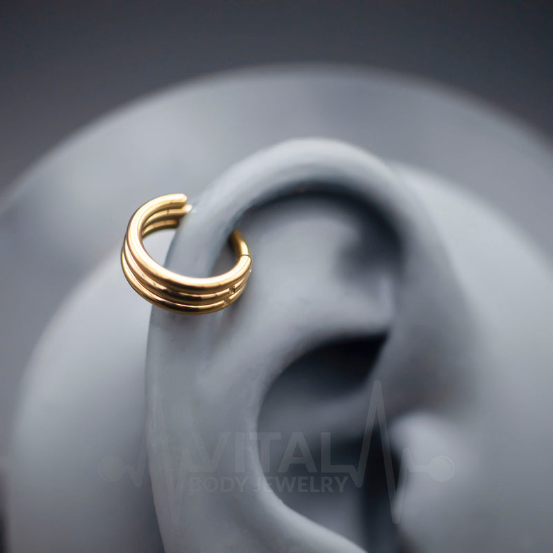 16G Triple Layered Hinge Ring - Segment Hoops - Seamless Clicker for Helix, Ear Lobe, Nostril and Septum - Black, Gold, Rose Gold and Silver