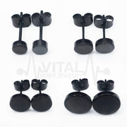 16G Pair of Fake Plugs, Black PVD Coated, Steel Finish, Nail It Down Studs, Earrings, Cheaters, Vital Body Jewelry