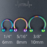 16G Septum Ring, Horseshoe, Curved Barbell, Circular Bent with Balls Ends in Gold, Rainbow, Rose Gold, Black and Silver Colors