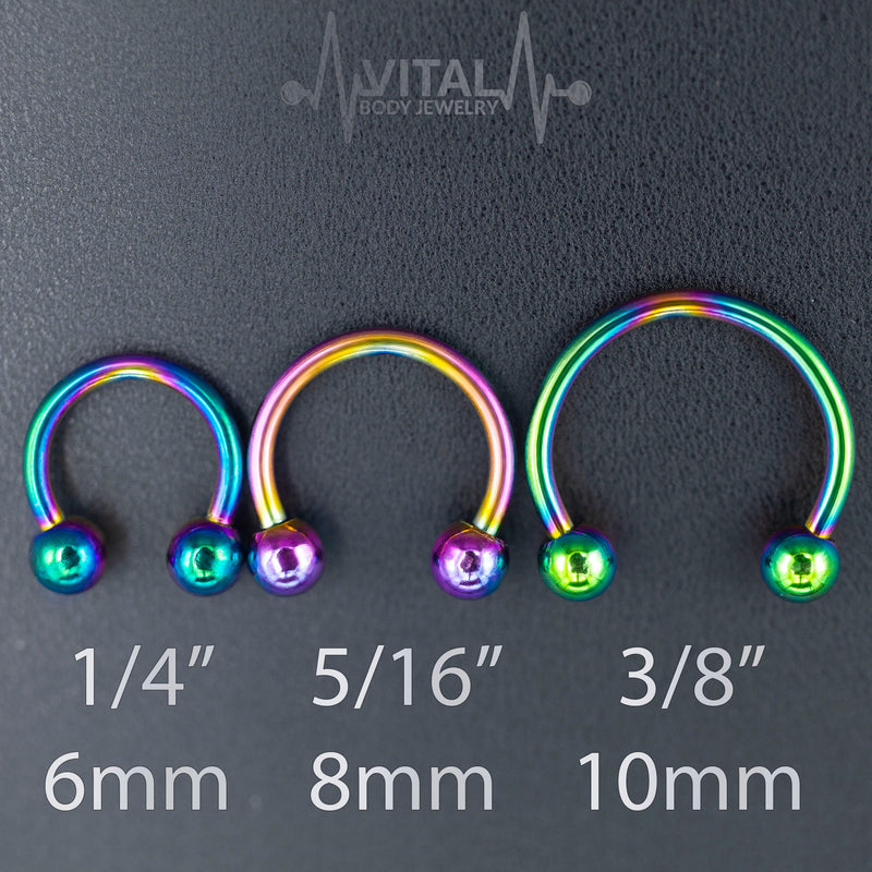 16G Septum Ring, Horseshoe, Curved Barbell, Circular Bent with Balls Ends in Gold, Rainbow, Rose Gold, Black and Silver Colors