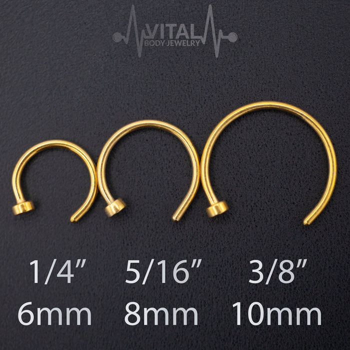 Thin 20G Open Nose Ring, Surgical Steel, Adjustable, Easy To Fit Disk End, Comfortable, Half Hoop, PVD Coated