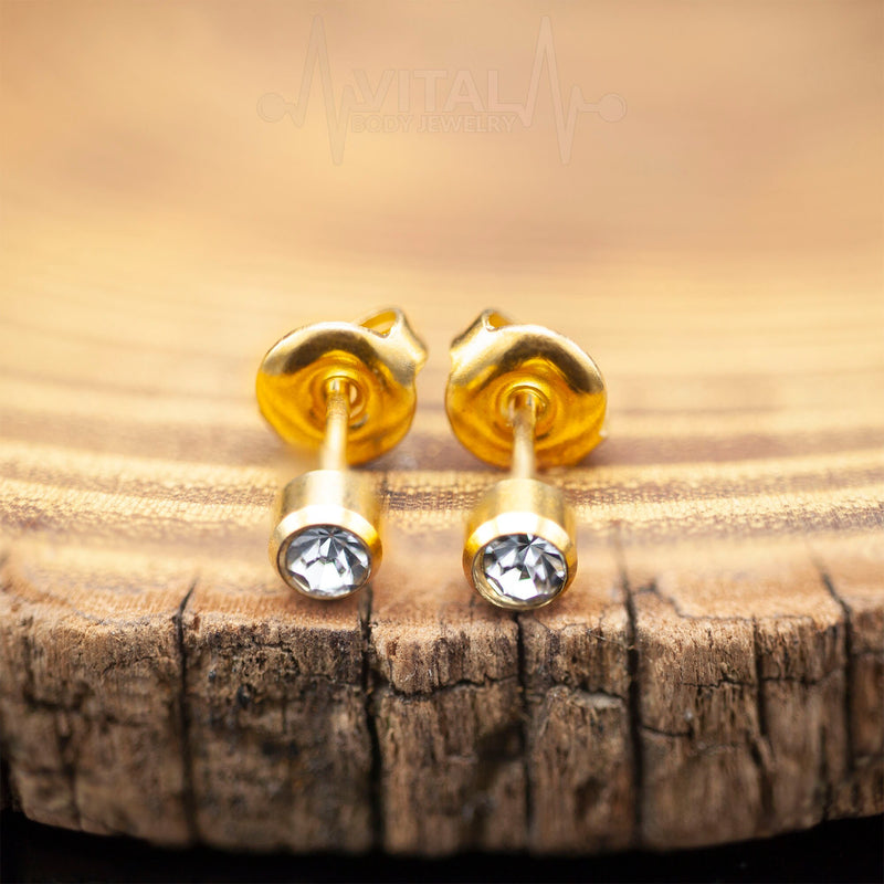 20G Surgical Steel Stud Earrings in Silver and Gold Color - Vital Body Jewelry