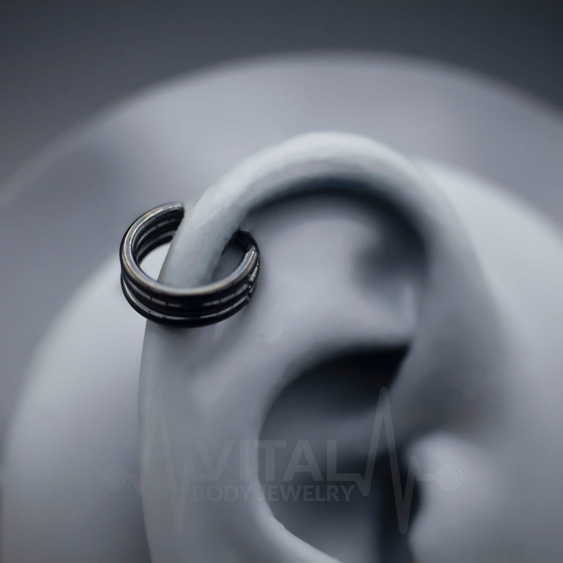 16G Triple Layered Hinge Ring - Segment Hoops - Seamless Clicker for Helix, Ear Lobe, Nostril and Septum - Black, Gold, Rose Gold and Silver