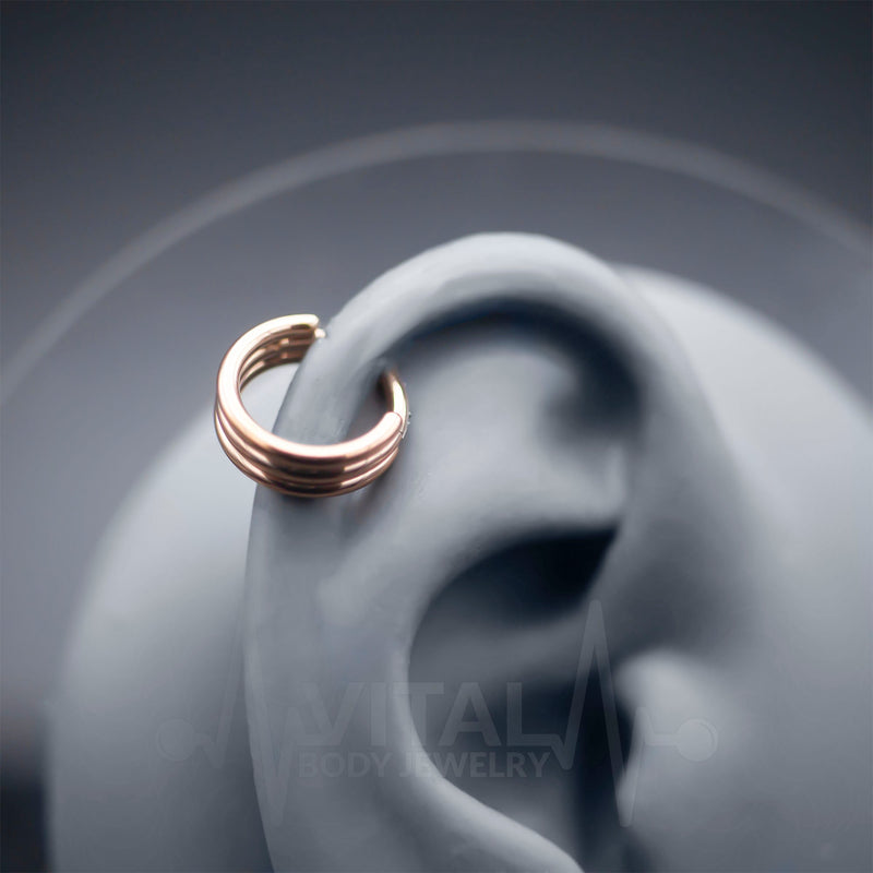 16G Triple Layered Hinge Ring - Segment Hoops - Seamless Clicker for Helix, Ear Lobe, Nostril and Septum - Black, Gold, Rose Gold and Silver