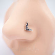 20G surgical steel L-bend nose stud with unique bat design for playful everyday style