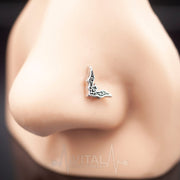 20G surgical steel L-bend nose stud with unique bat design for playful and whimsical style