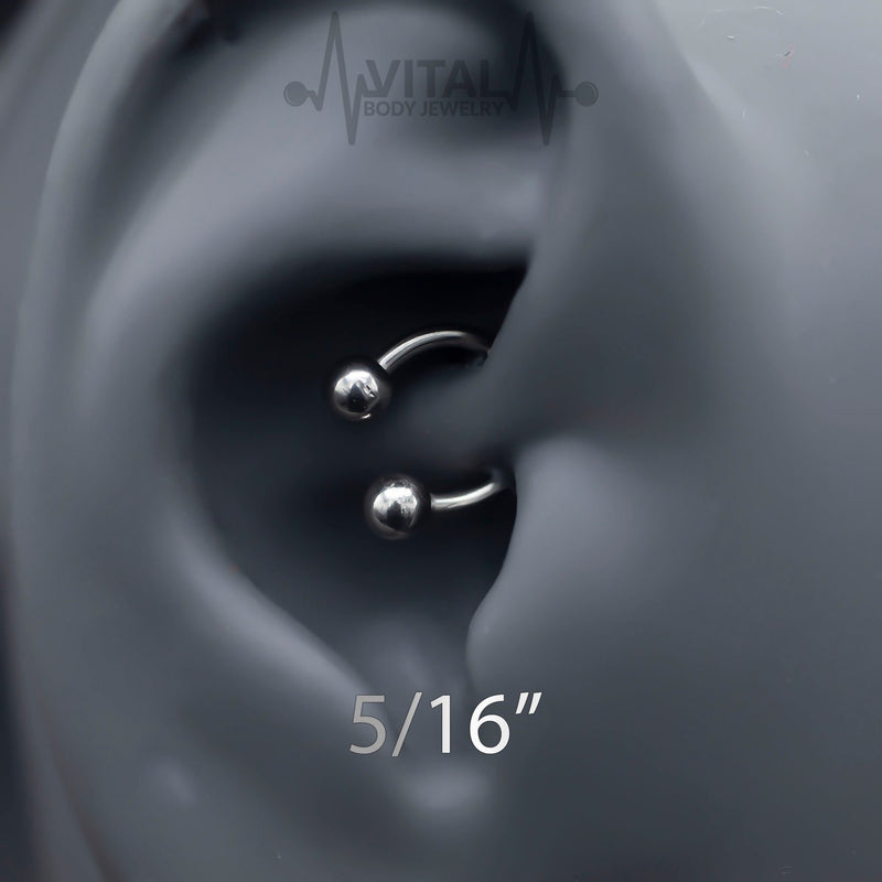 16G surgical steel septum ring with horseshoe design and 3mm ball ends, featuring a durable PVD coating for a lustrous black finish.