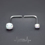 18G and 20G surgical steel L-bend nose ring with 2mm and 3mm opal gems for a secure and stylish fit