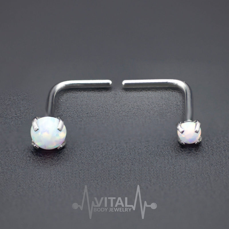 18G and 20G surgical steel L-bend nose ring with 2mm and 3mm opal gems for a secure and stylish fit