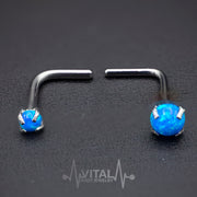 18G and 20G Opal L Shaped Nose Ring Stud, 2mm and 3mm Opal Gems, Surgical Steel