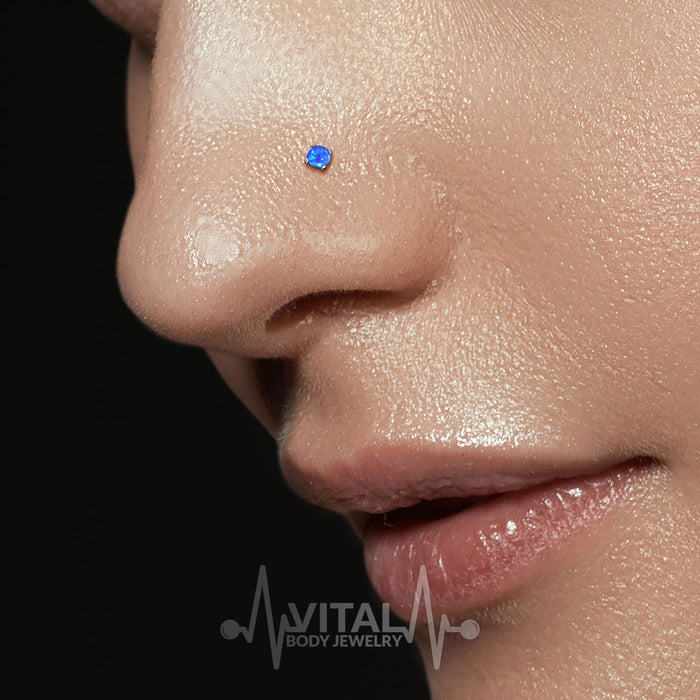 18G and 20G Opal L Shaped Nose Ring Stud, 2mm and 3mm Opal Gems, Surgical Steel