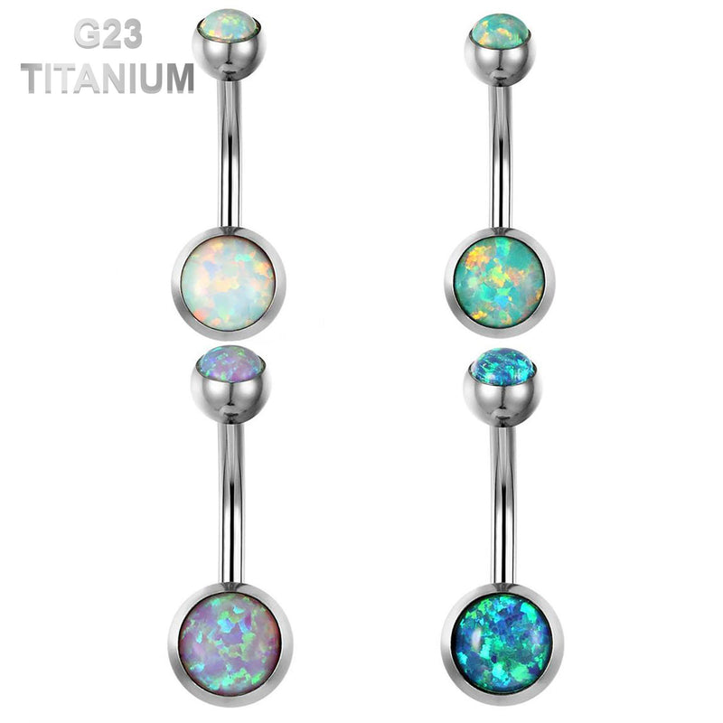 14G titanium belly ring with fire opal design available in four vibrant colors for stylish and comfortable wear.