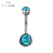 14G titanium belly ring with vibrant fire opal in four colors, internally threaded for comfort and easy wear.