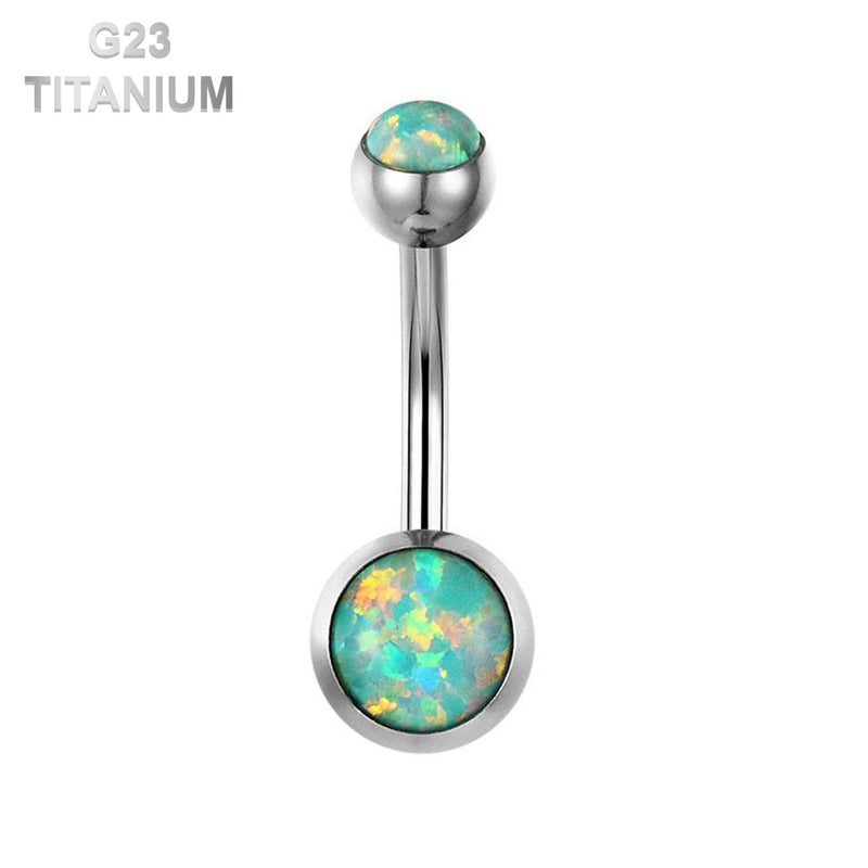 14G titanium belly ring with fire opal in four vibrant colors and internally threaded design for comfortable wear