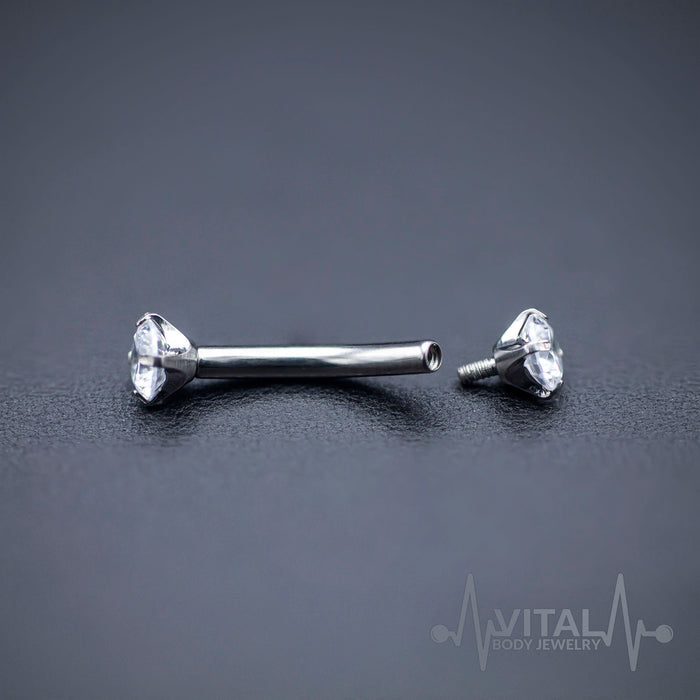 16G Titanium Eyebrow Ring, Internally Threaded, Curbed Barbell with Gem Ends - Vital Body Jewelry