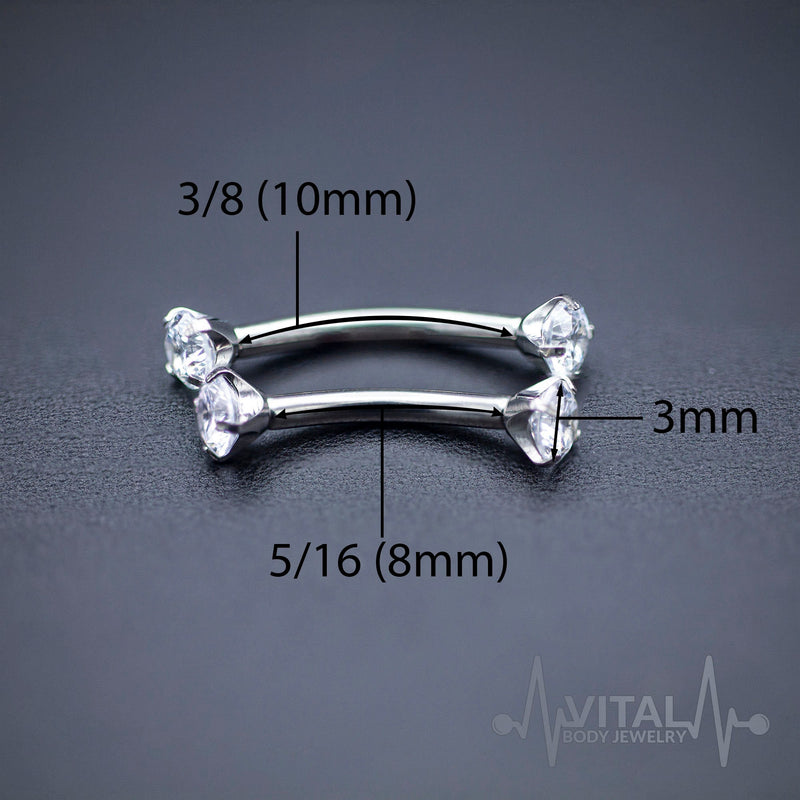 16G titanium curved eyebrow barbell with 3mm CZ gem balls for stylish and comfortable eyebrow piercing