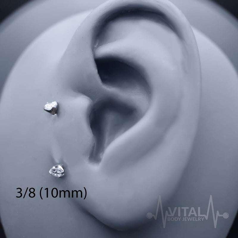 16G Titanium Eyebrow Ring, Internally Threaded, Curbed Barbell with Gem Ends - Vital Body Jewelry