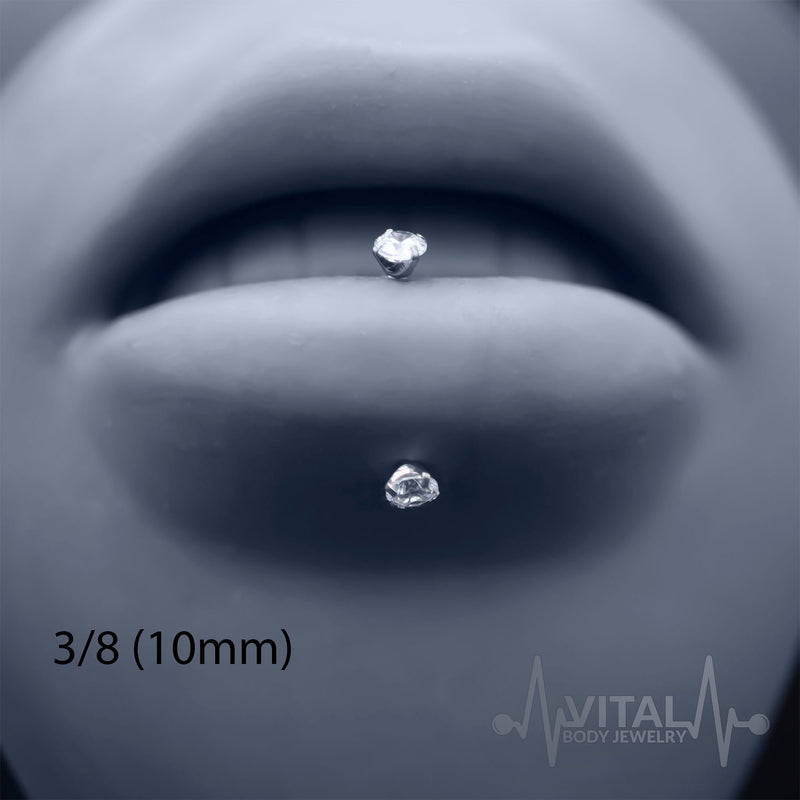 16G Titanium Eyebrow Ring, Internally Threaded, Curbed Barbell with Gem Ends - Vital Body Jewelry