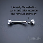 16G titanium curved eyebrow barbell with 3mm CZ gem balls for a stylish and comfortable piercing experience