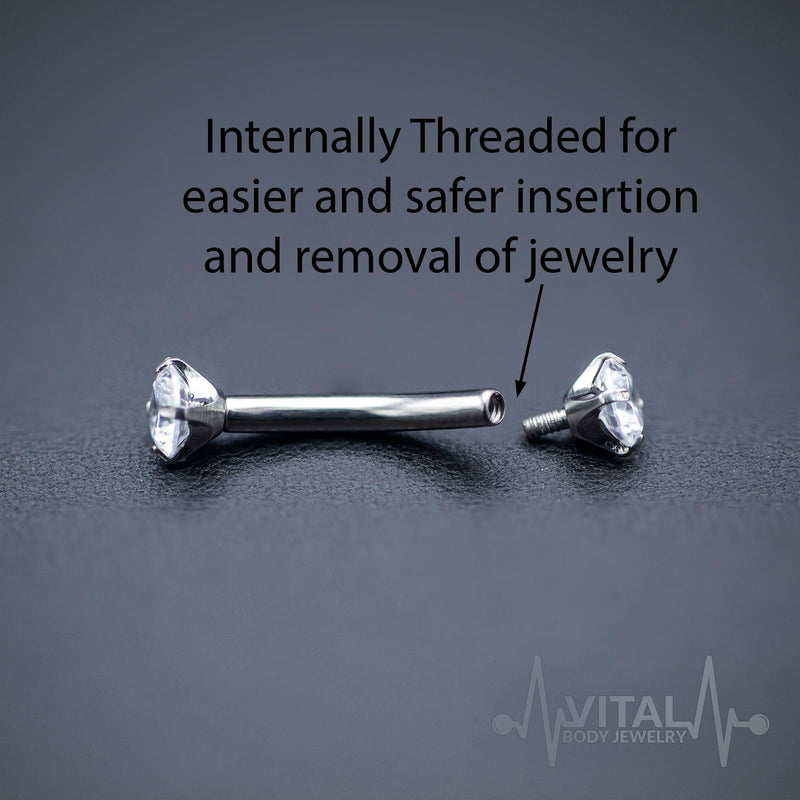 16G titanium curved eyebrow barbell with 3mm CZ gem balls for a stylish and comfortable piercing experience