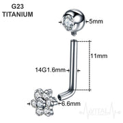 14G titanium vertical hood barbell with a flower jewel, featuring an internally threaded design for smooth insertion and comfort