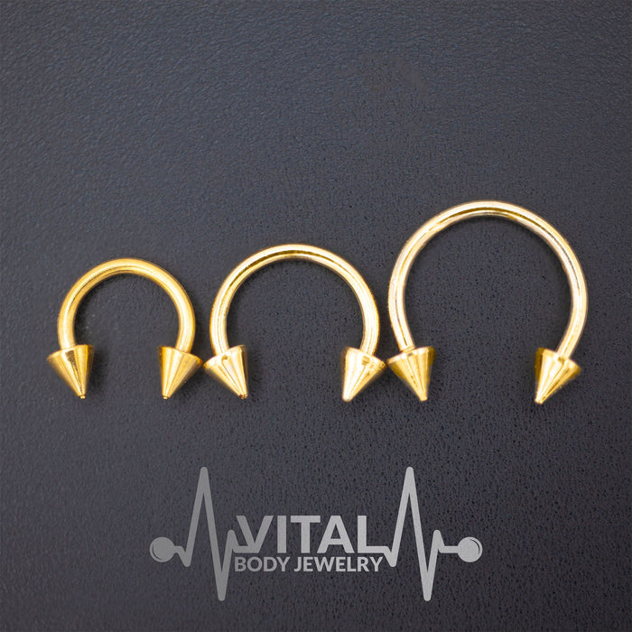 16G Septum Ring, Horseshoe, Curved Barbell, Circular Bent with Spike Ends in Gold, Rainbow, Rose Gold, Black and Silver Colors