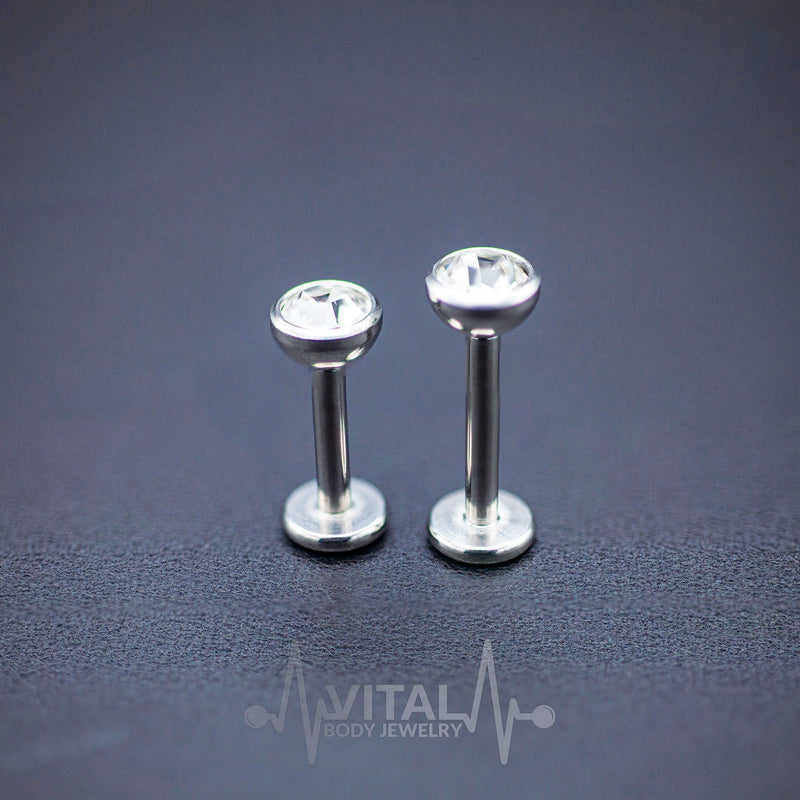 16G Labrets - Internally threaded - Surgical Steel - Press Fit - Cubic Zirconia with a Shiny Clear Diamond Gem