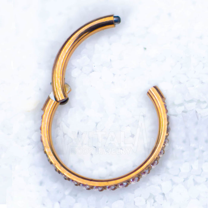 18G Hinged Nose Ring with CZ Paved Stones - Surgical Steel - Seamless Clicker