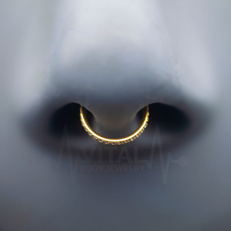 18G Hinged Nose Ring with CZ Paved Stones - Surgical Steel - Seamless Clicker